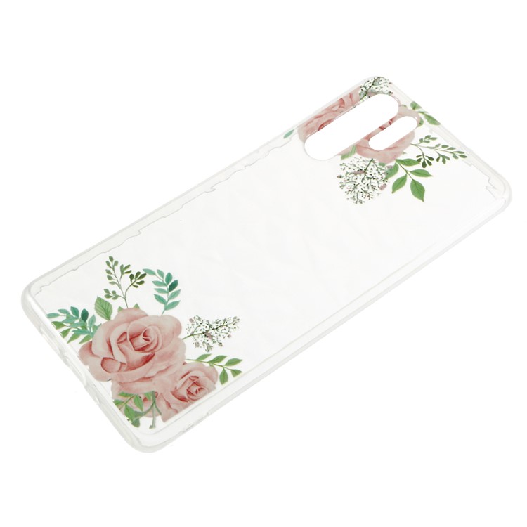 Embossed Pattern 3D Diamond Texture Soft TPU Shell for Huawei P30 Pro - Pink Roses-1