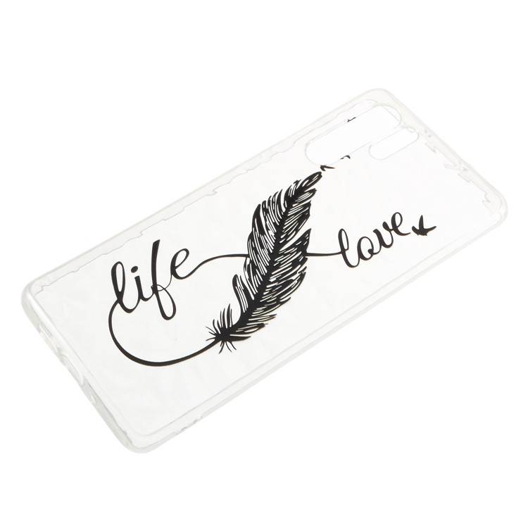 Embossed Pattern 3D Diamond Texture Soft TPU Casing for Huawei P30 Pro - Feather-1
