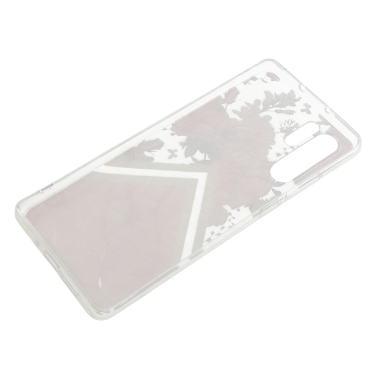 Embossed Pattern 3D Diamond Texture Soft TPU Cell Phone Cover for Huawei P30 Pro - Marble Pattern and Flowers-2