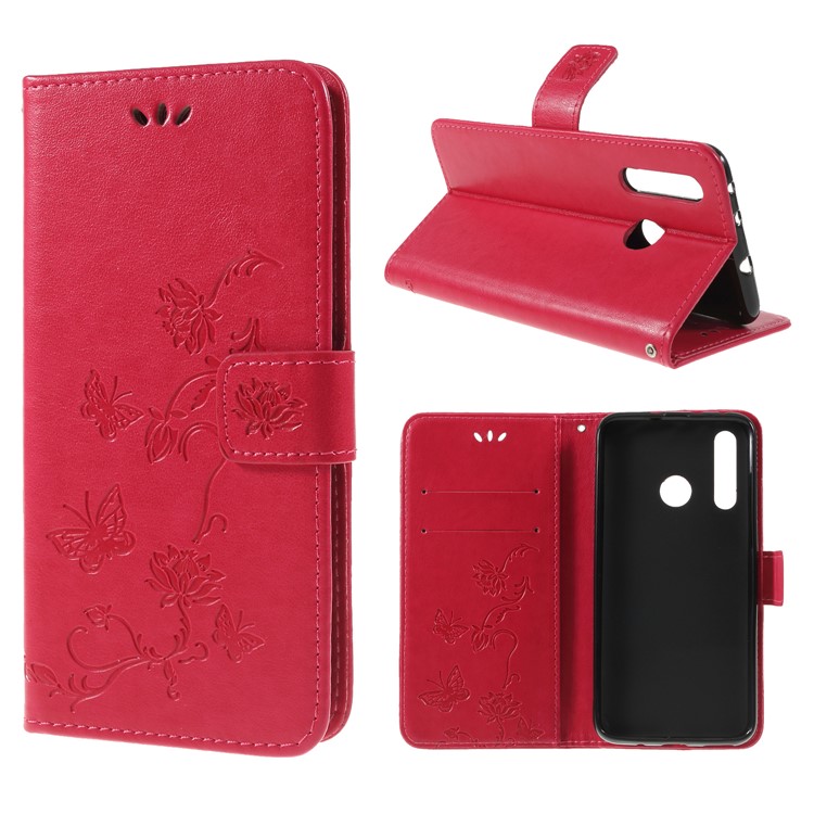 Imprint Butterfly Flower Stand Wallet Leather Case for Huawei nova 4 - Rose-1