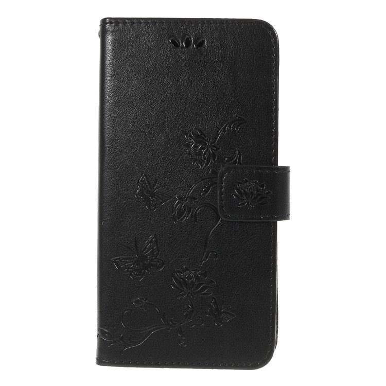 Imprint Butterfly Flower Stand Wallet Leather Cover for Huawei nova 4 - Black-1