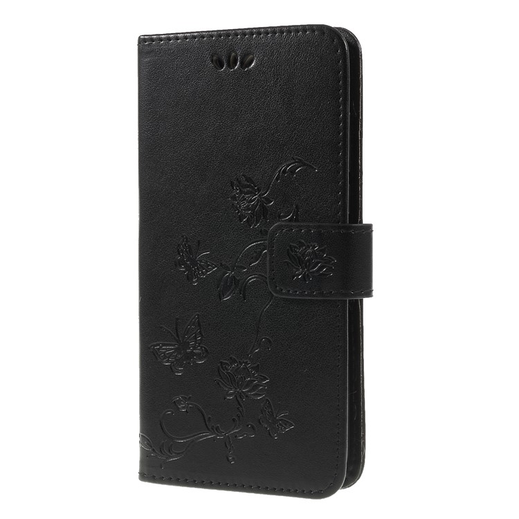 Imprint Butterfly Flower Stand Wallet Leather Cover for Huawei nova 4 - Black-3