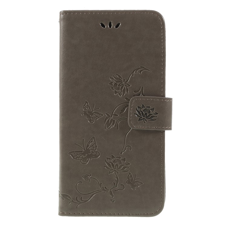 Imprint Butterfly Flower Stand Flip Leather Shell for Huawei nova 4 - Grey-1