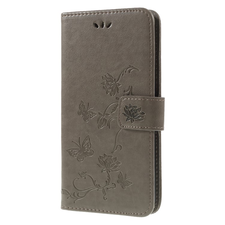 Imprint Butterfly Flower Stand Flip Leather Shell for Huawei nova 4 - Grey-3