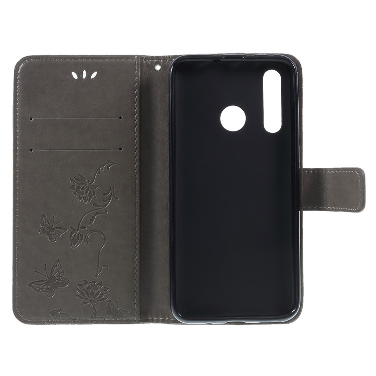 Imprint Butterfly Flower Stand Flip Leather Shell for Huawei nova 4 - Grey-6