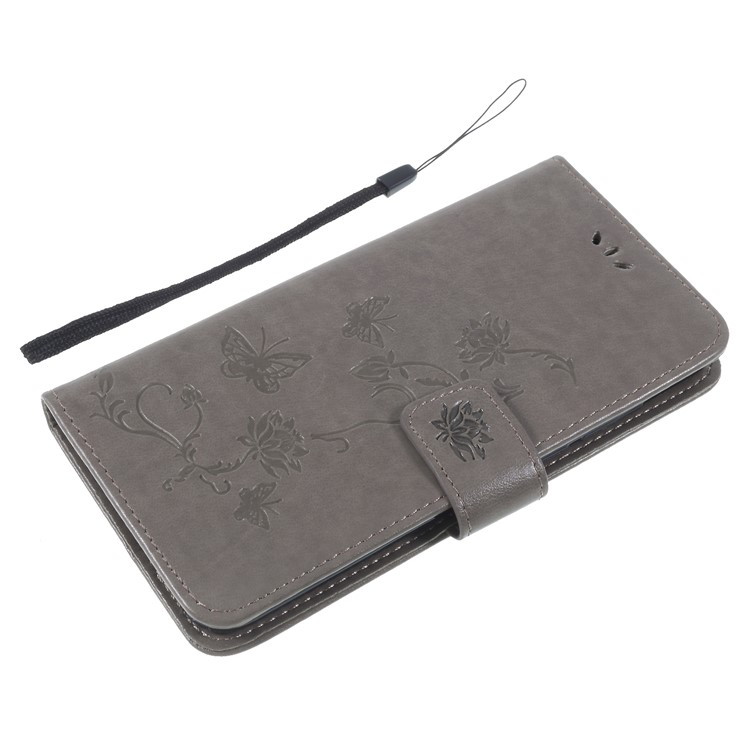 Imprint Butterfly Flower Stand Flip Leather Shell for Huawei nova 4 - Grey-7