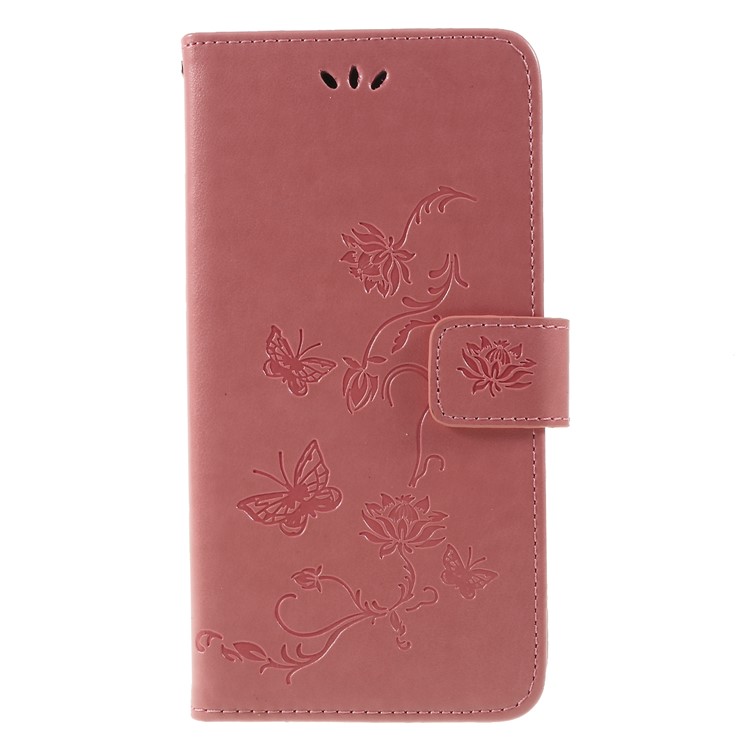 Imprint Butterfly Flower Protective Leather Mobile Case for Huawei nova 4 - Pink-1
