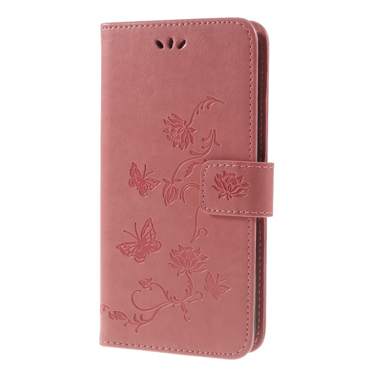 Imprint Butterfly Flower Protective Leather Mobile Case for Huawei nova 4 - Pink-3