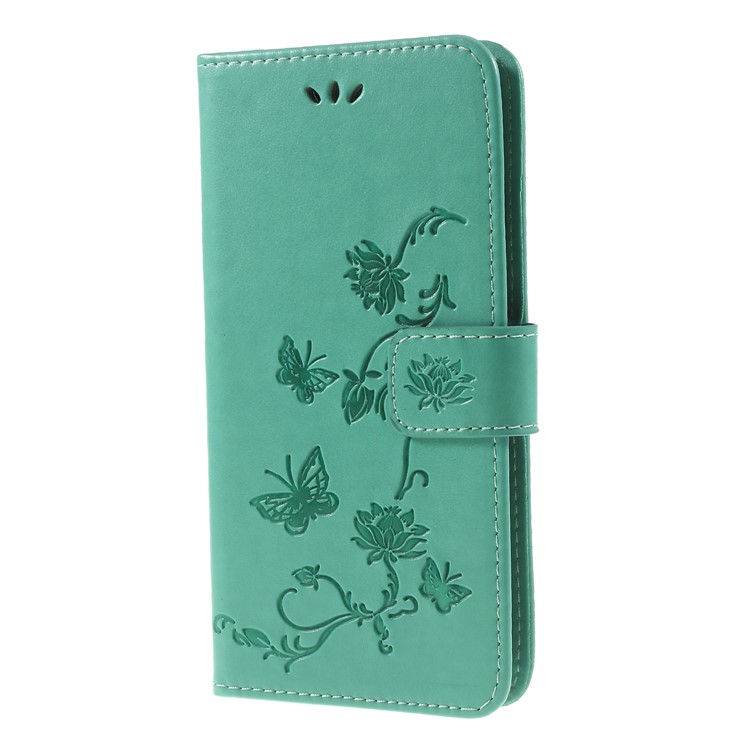 Imprint Butterfly Flower Leather Cell Phone Cover for Huawei nova 4 - Cyan-3