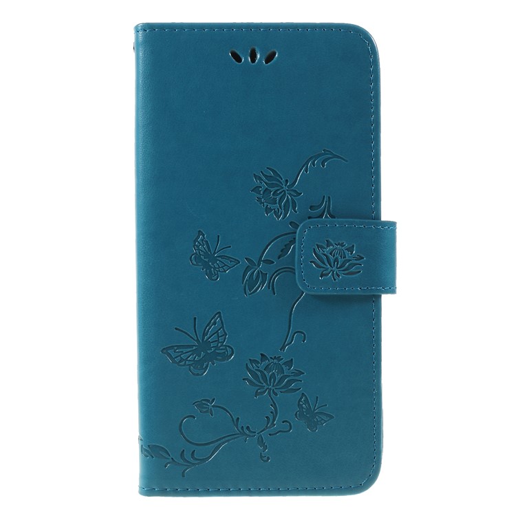 Imprint Butterfly Flower Leather Cell Phone Case with Strap for Huawei nova 4 - Blue-1