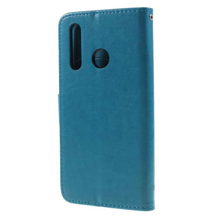 Imprint Butterfly Flower Leather Cell Phone Case with Strap for Huawei nova 4 - Blue-2