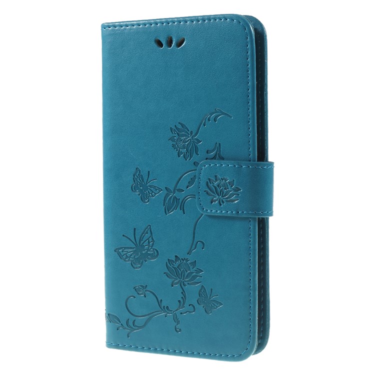 Imprint Butterfly Flower Leather Cell Phone Case with Strap for Huawei nova 4 - Blue-3