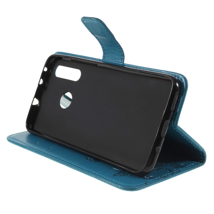 Imprint Butterfly Flower Leather Cell Phone Case with Strap for Huawei nova 4 - Blue-4