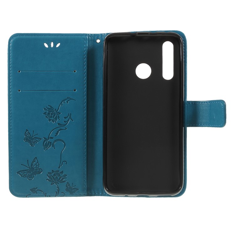 Imprint Butterfly Flower Leather Cell Phone Case with Strap for Huawei nova 4 - Blue-6