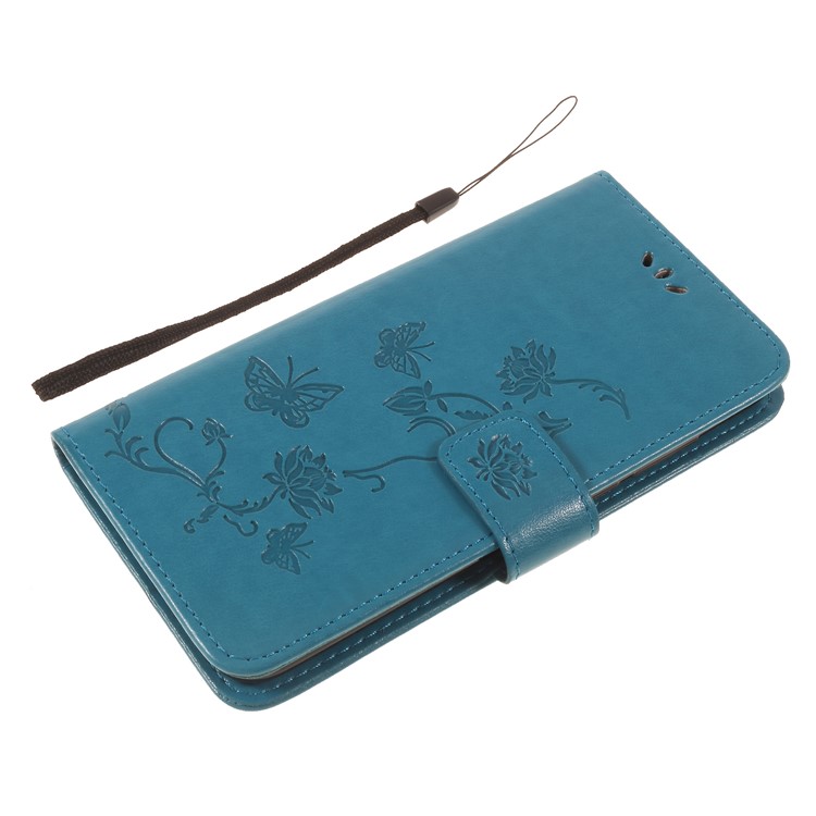 Imprint Butterfly Flower Leather Cell Phone Case with Strap for Huawei nova 4 - Blue-7