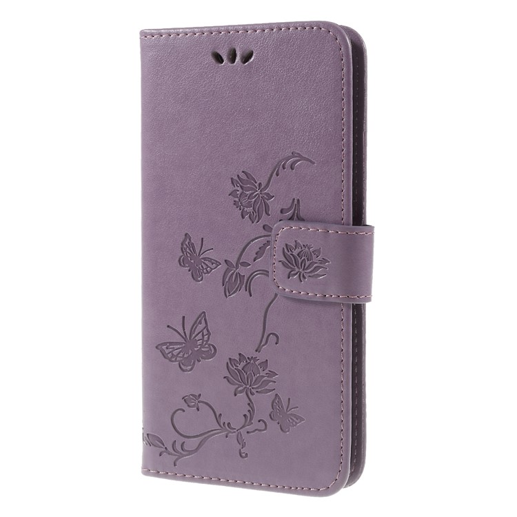 Imprint Butterfly Flower Leather Case Accessory for Huawei nova 4 - Light Purple-3