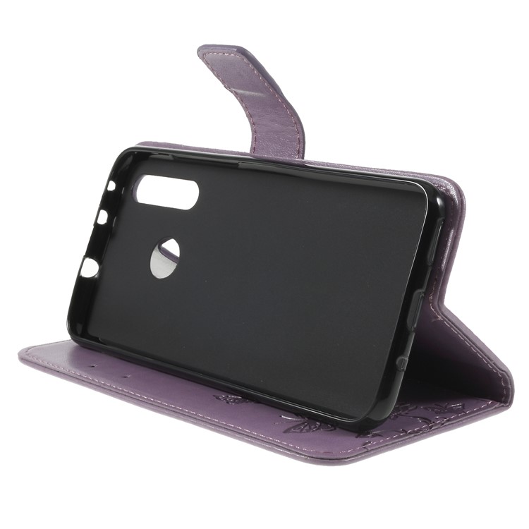 Imprint Butterfly Flower Leather Case Accessory for Huawei nova 4 - Light Purple-4