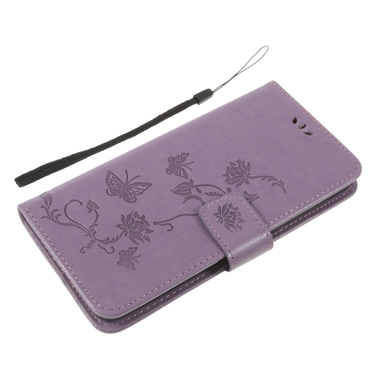 Imprint Butterfly Flower Leather Case Accessory for Huawei nova 4 - Light Purple-7