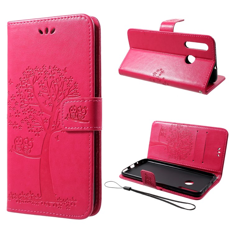 Imprint Tree Owl Wallet Leather Case for Huawei nova 4 - Rose-1