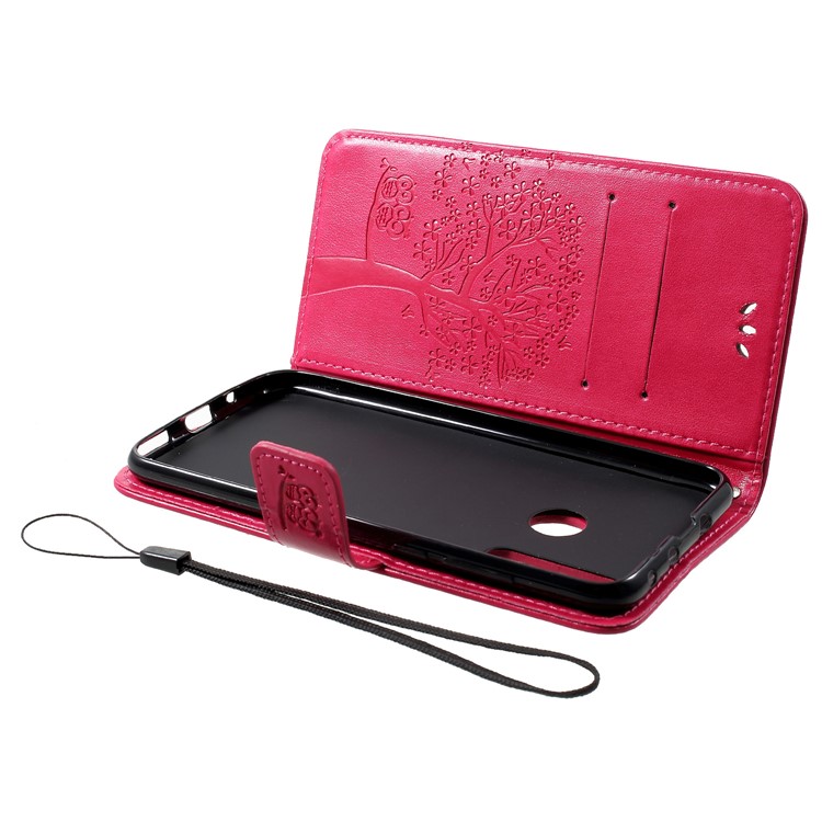Imprint Tree Owl Wallet Leather Case for Huawei nova 4 - Rose-5