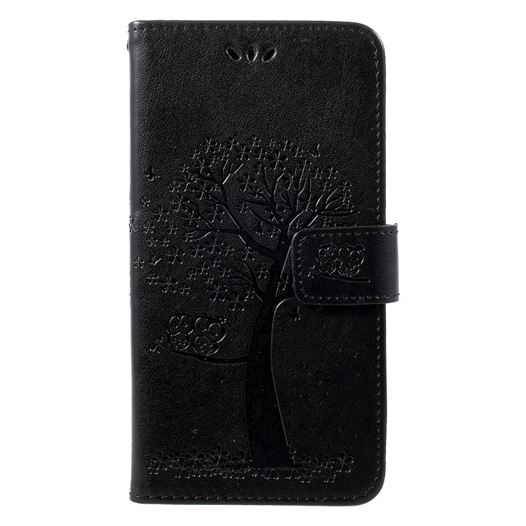 Imprint Tree Owl Wallet Leather Cover for Huawei nova 4 - Black-1