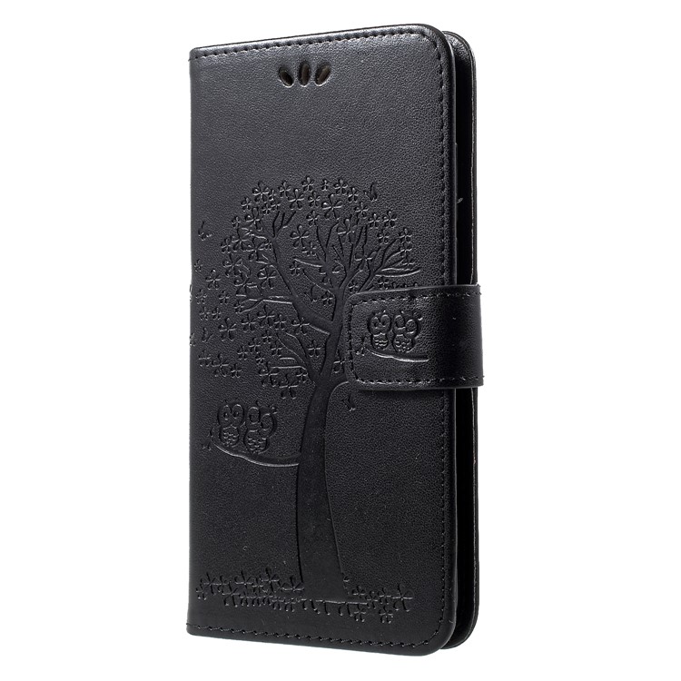 Imprint Tree Owl Wallet Leather Cover for Huawei nova 4 - Black-3