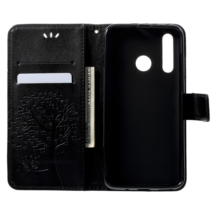 Imprint Tree Owl Wallet Leather Cover for Huawei nova 4 - Black-5