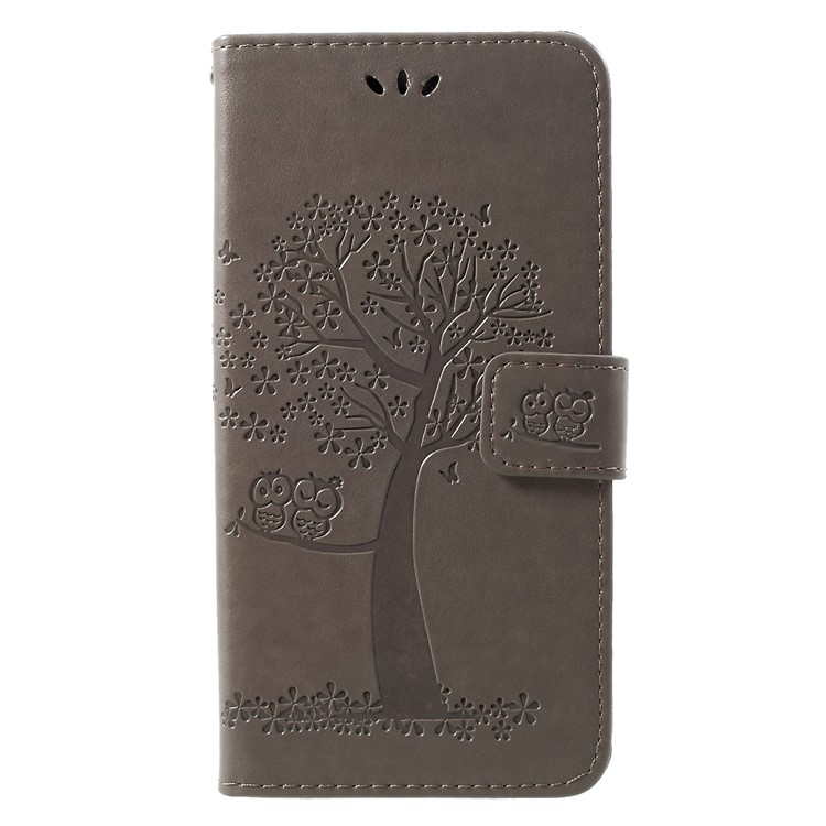 Imprint Tree Owl Wallet Leather Shell for Huawei nova 4 - Grey-1