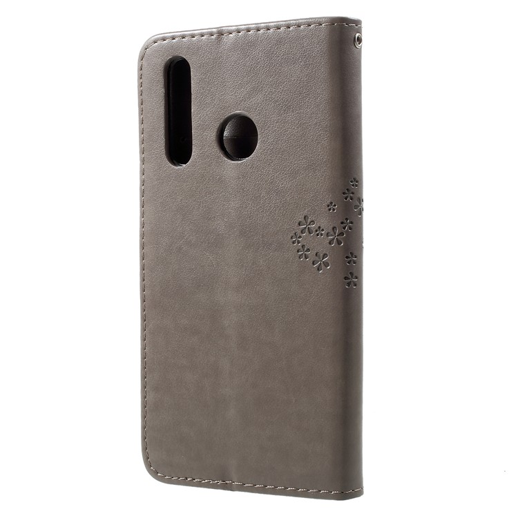 Imprint Tree Owl Wallet Leather Shell for Huawei nova 4 - Grey-2