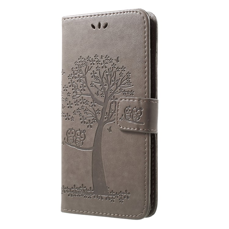 Imprint Tree Owl Wallet Leather Shell for Huawei nova 4 - Grey-3