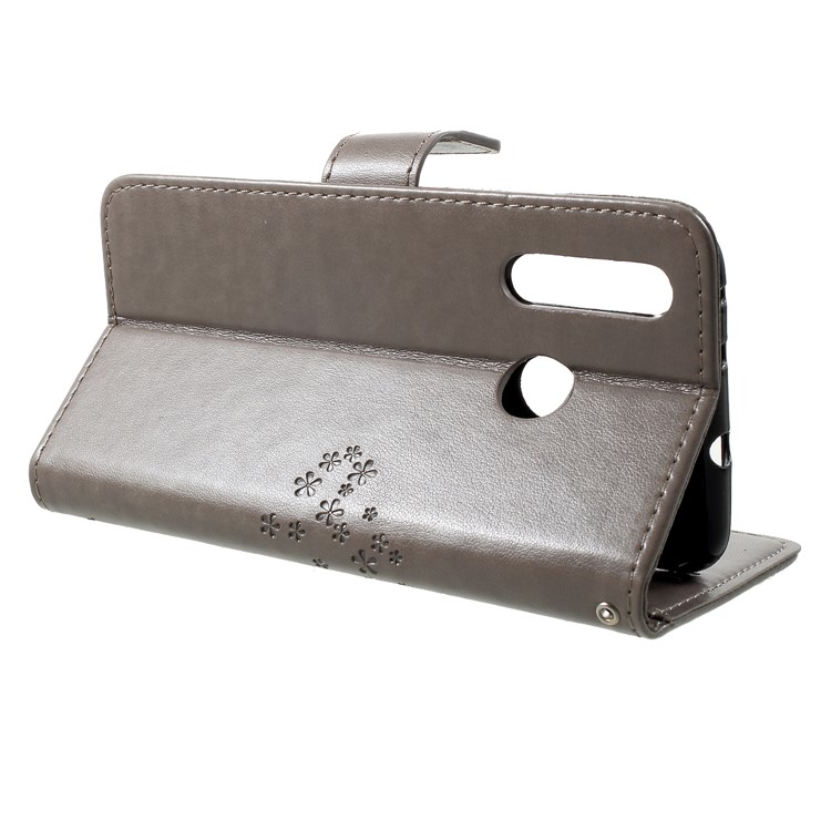 Imprint Tree Owl Wallet Leather Shell for Huawei nova 4 - Grey-4