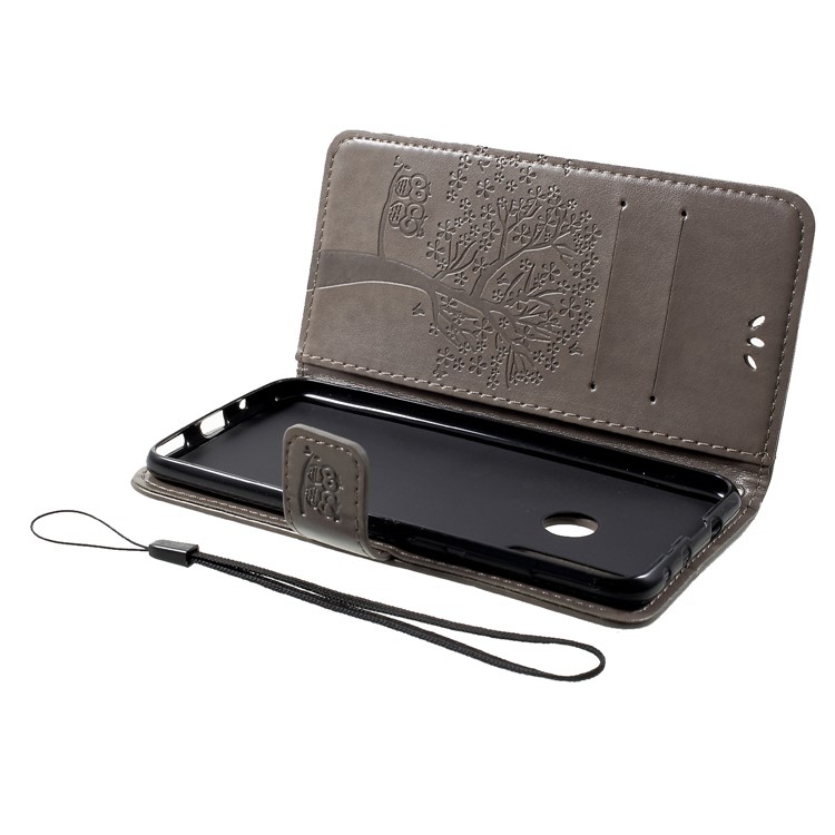 Imprint Tree Owl Wallet Leather Shell for Huawei nova 4 - Grey-5