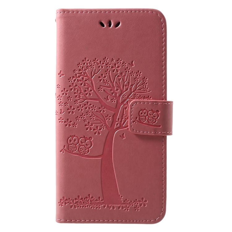 Imprint Tree Owl Stand Leather Phone Case for Huawei nova 4 - Pink-1