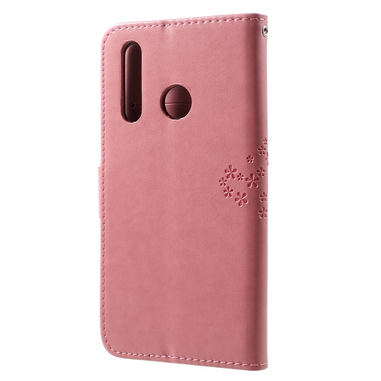 Imprint Tree Owl Stand Leather Phone Case for Huawei nova 4 - Pink-2