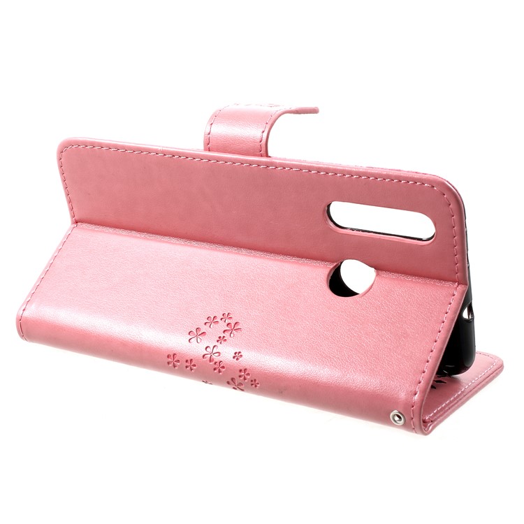 Imprint Tree Owl Stand Leather Phone Case for Huawei nova 4 - Pink-4