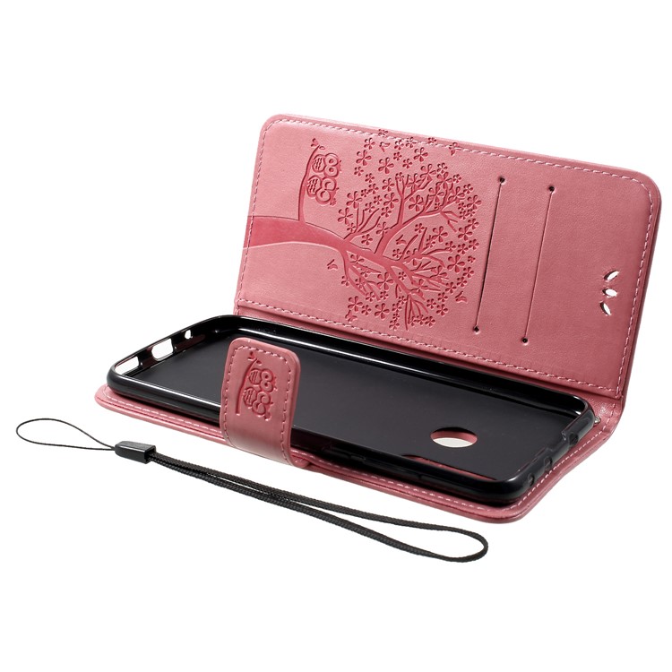 Imprint Tree Owl Stand Leather Phone Case for Huawei nova 4 - Pink-5