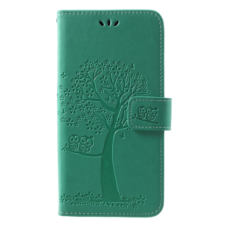 Imprint Tree Owl Stand Leather Phone Cover for Huawei nova 4 - Cyan-1