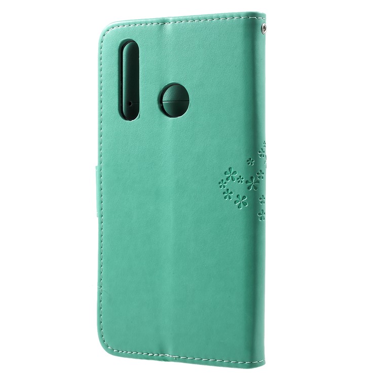 Imprint Tree Owl Stand Leather Phone Cover for Huawei nova 4 - Cyan-2