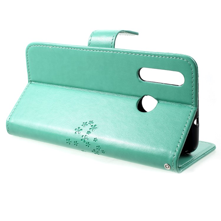 Imprint Tree Owl Stand Leather Phone Cover for Huawei nova 4 - Cyan-4