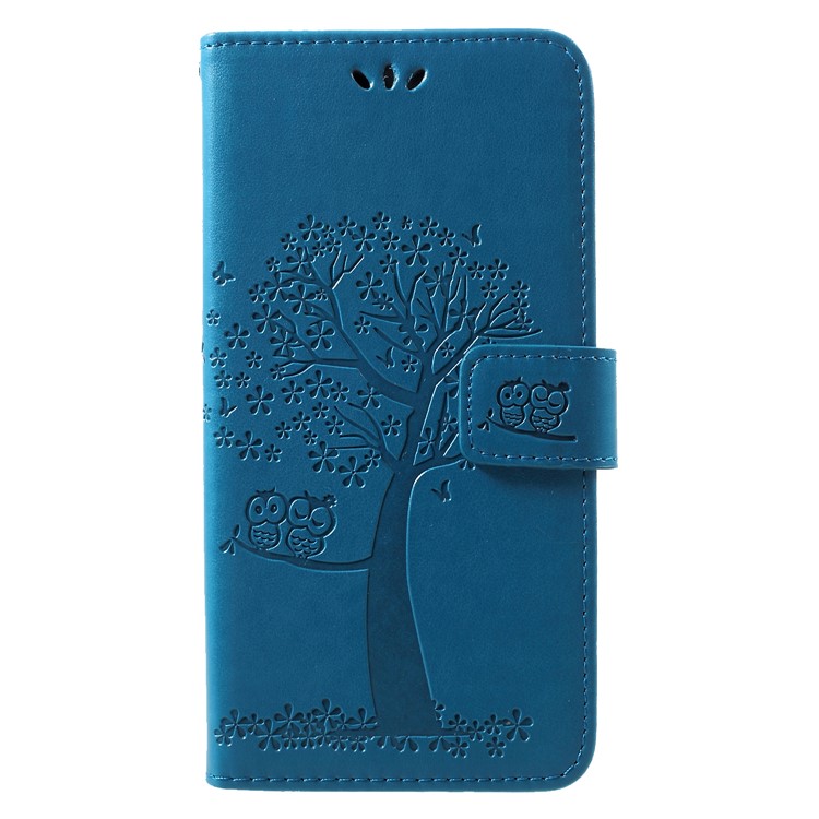 Imprint Tree Owl Wallet Leather Protection Case for Huawei nova 4 - Blue-1