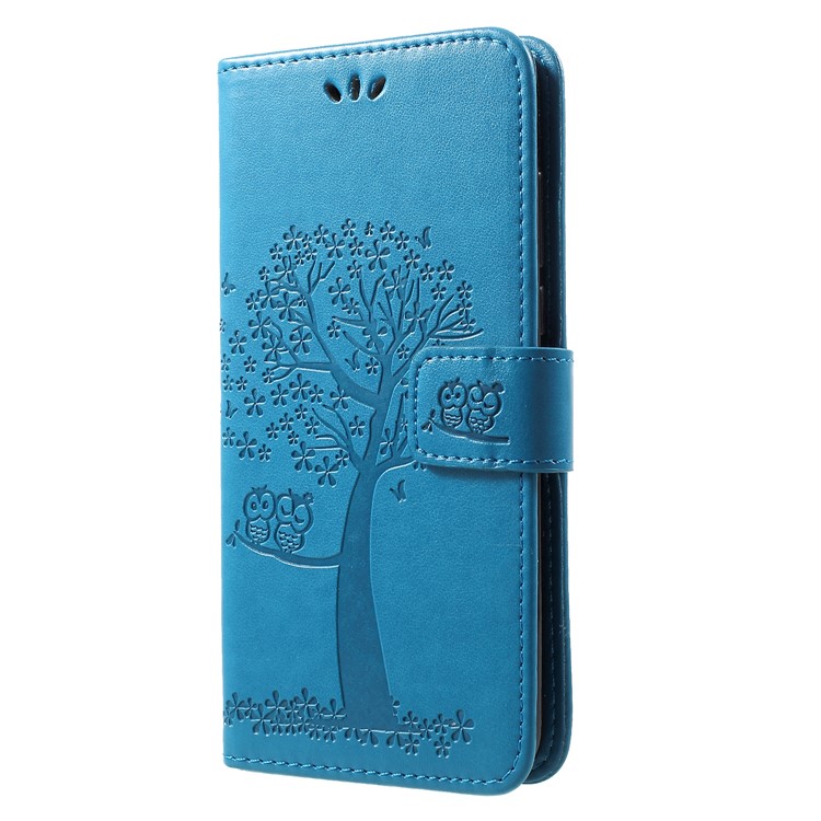 Imprint Tree Owl Wallet Leather Protection Case for Huawei nova 4 - Blue-3