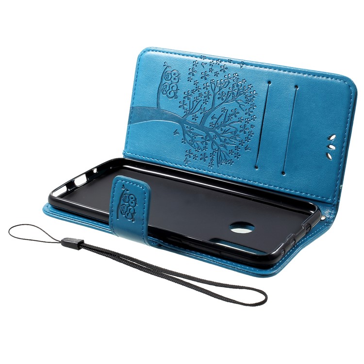 Imprint Tree Owl Wallet Leather Protection Case for Huawei nova 4 - Blue-5