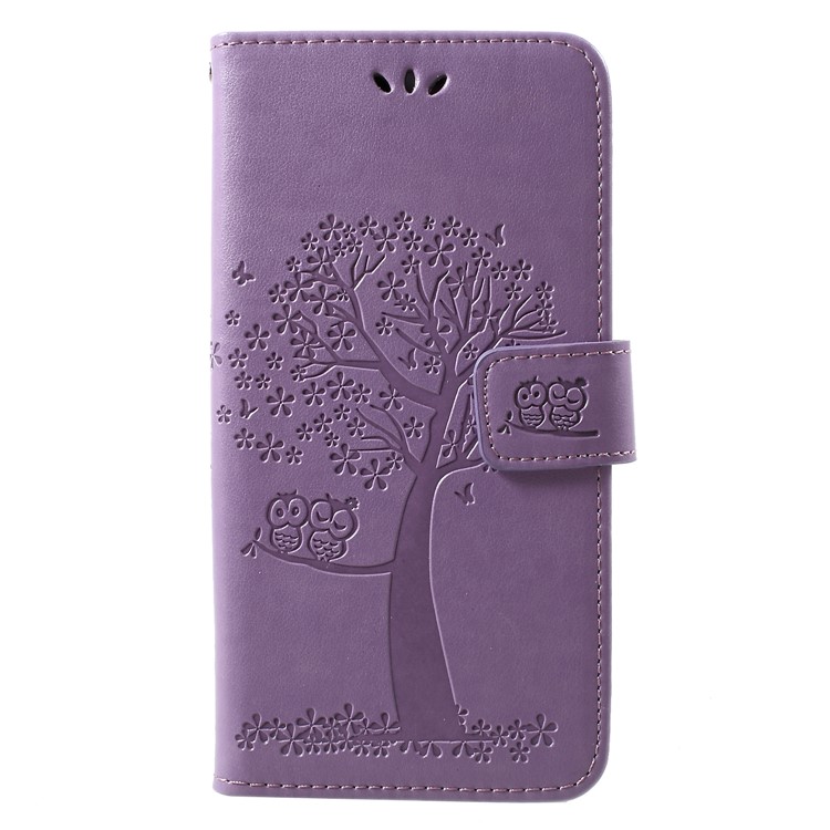 Imprint Tree Owl Wallet Leather Cellphone Cover for Huawei nova 4 - Light Purple-1