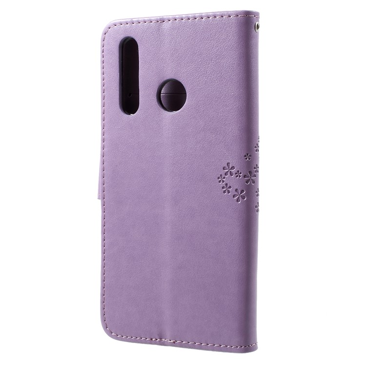 Imprint Tree Owl Wallet Leather Cellphone Cover for Huawei nova 4 - Light Purple-2