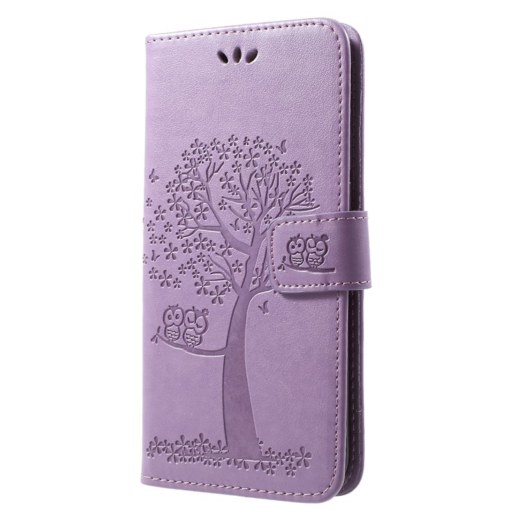 Imprint Tree Owl Wallet Leather Cellphone Cover for Huawei nova 4 - Light Purple-3