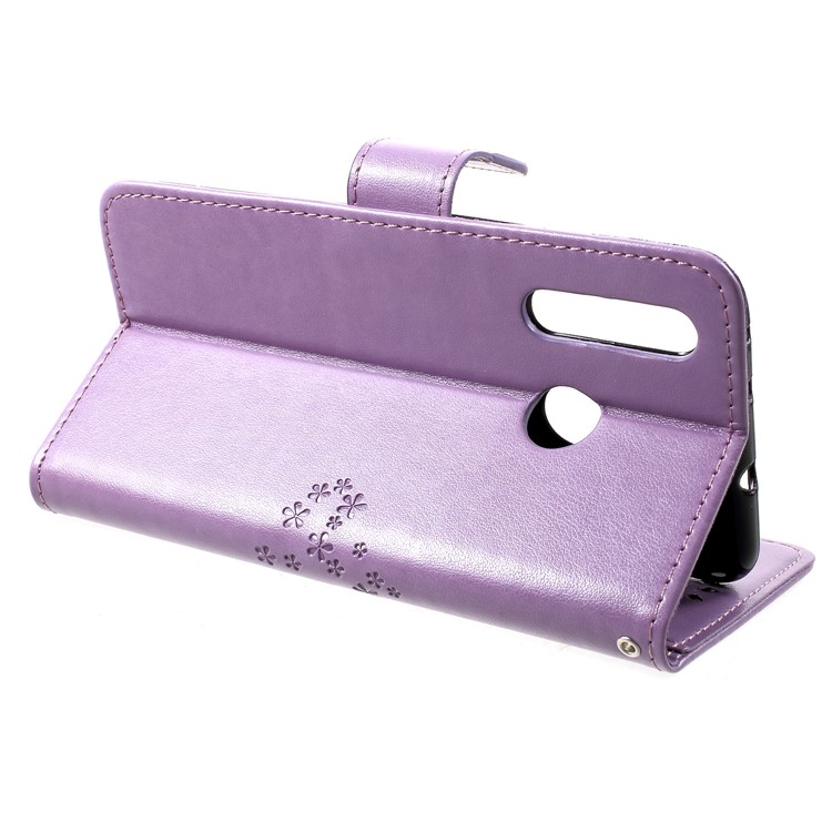 Imprint Tree Owl Wallet Leather Cellphone Cover for Huawei nova 4 - Light Purple-4