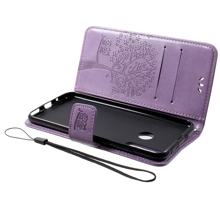 Imprint Tree Owl Wallet Leather Cellphone Cover for Huawei nova 4 - Light Purple-5
