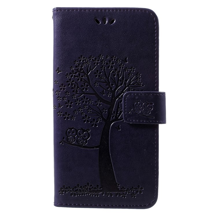 Imprint Tree Owl Flip Leather Cover Case for Huawei nova 4 - Dark Purple-1