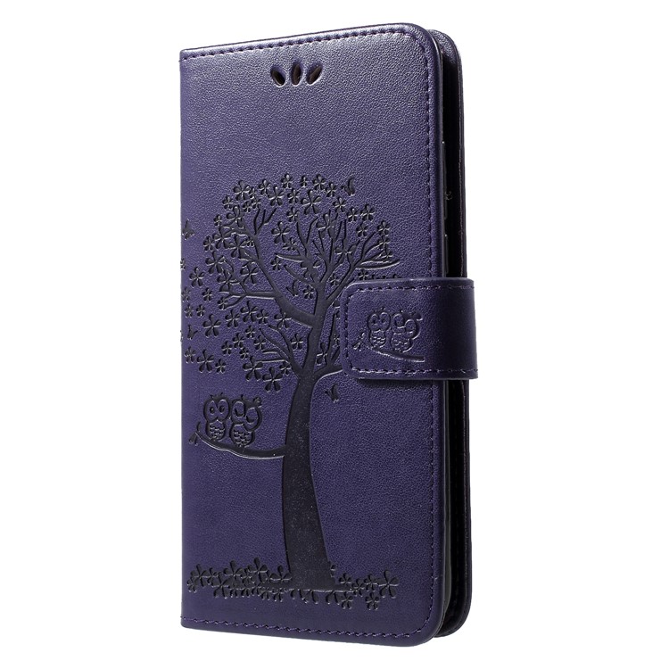 Imprint Tree Owl Flip Leather Cover Case for Huawei nova 4 - Dark Purple-3