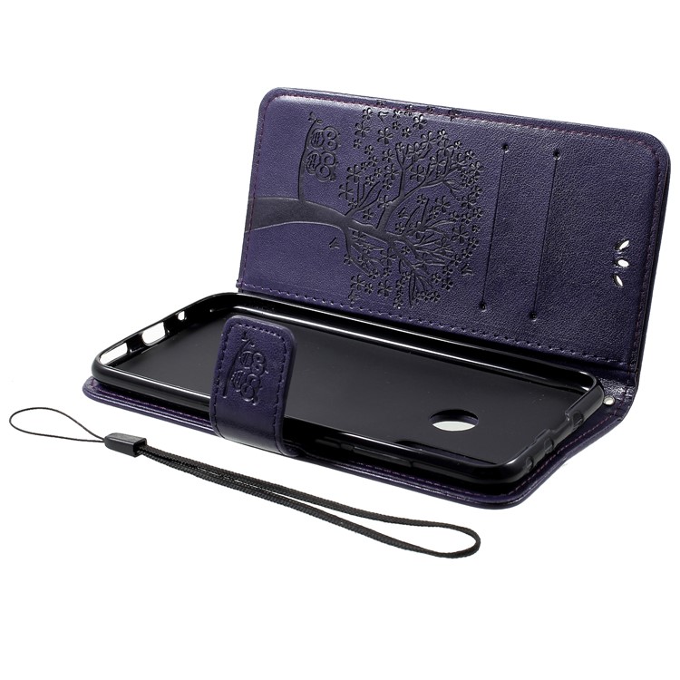 Imprint Tree Owl Flip Leather Cover Case for Huawei nova 4 - Dark Purple-5